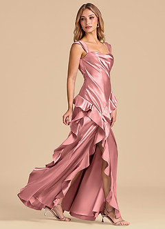 Azazie Sloane Robes de demoiselle d'honneur Robe Trapèze en Satiné métallisé Encolure en Forme de Cœur Rosette image3