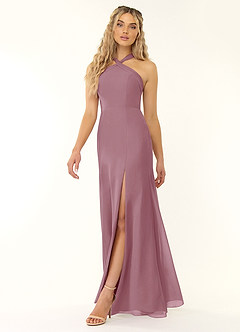 Azazie Rue Bridesmaid Dresses Vintage Mauve A-Line Halter Chiffon Dress image4
