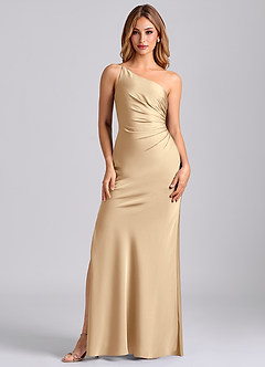 Azazie Marseli 신부 들러리 드레스 인어 한쪽 어깨 스트레치 새틴 바닥 길이 드레스 image5