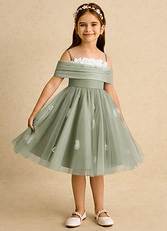 Azazie May Flower Girl Dresses Pistachio Ball-Gown Pleated Tulle Dress image6