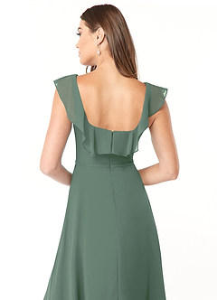 Azazie Jinny Brautjungfernkleider A-Linie Quadratischer Ausschnitt Gerüscht Chiffon Kleid Eukalyptus image6