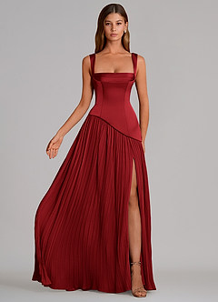 Azazie Stephanie Bridesmaid Dresses Scarlet A-Line Pleated Stretch Satin Dress image4