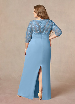 Azazie Joan Mother of the Bride Dresses Steel Blue Sheath V-Neck Lace Chiffon Dress image7