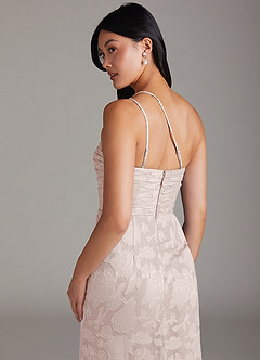 Azazie Eren Bridesmaid Dresses Blushing Pink Sheath One Shoulder Floral Burnout Dress image6