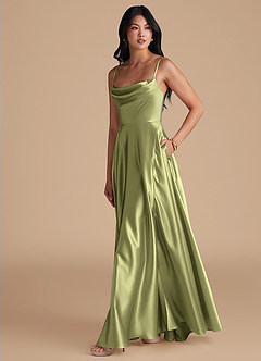Azazie Elle Vestidos de madrinha de casamento Vestir Pistache de Cetim Metálico de Linha A com com bolsos image6