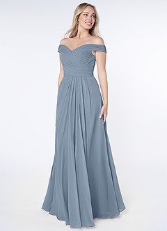 Azazie Audrianna Brautjungfernkleider Wandelbar A-Linie Schulterfrei gerafft Chiffon Kleid Staubblau image3