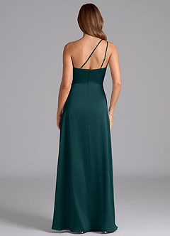 Azazie Trina Robes de demoiselle d'honneur Robe Trapèze en Satin extensible Ue épaule Vert Pin image2