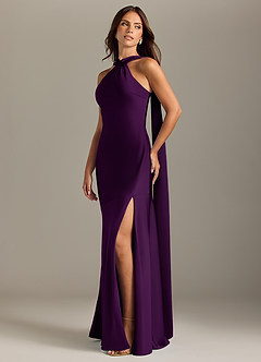 Azazie Kinsley Bridesmaid Dresses Grape Mermaid Side Slit Stretch Satin Dress image3