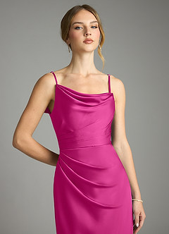 Azazie Eirene Final Sale Fuchsia Sheath Pleated Stretch Satin Dress image5