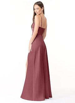 Azazie Halsey Bridesmaid Dresses Desert Rose Sheath Side Slit Stretch Satin Dress image5