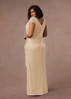 Azazie Roya Mother of the Bride Dresses Champagne Mermaid V-Neck Pleated Mesh Dress image9