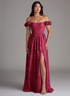 Azazie Autumn Bridesmaid Dresses Burgundy A-Line Off the Shoulder Floral Burnout Convertible Dress image4