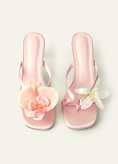 front Romantic 3D Orchid Kitten Heel Thong Mules