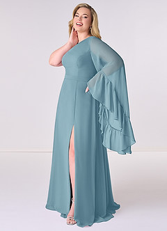Barbie ♥ Azazie Bridesmaid Dresses Moody Blue A-Line Long Sleeve Chiffon Dress image9
