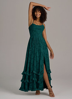 Azazie Lettie Robes de demoiselle d'honneur Robe Trapèze en Blumen-Burnout Corset Vert Pin image5