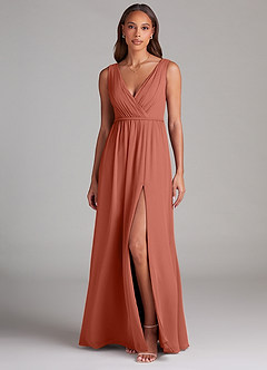 Azazie Tanicia Bridesmaid Dresses Clay A-Line Pleated Chiffon Dress image1