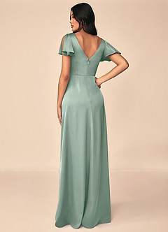 Azazie Soren Bridesmaid Dresses Agave A-Line Pleated Stretch Satin Dress image2