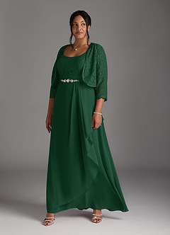 Azazie Ainsling vestidos de madre de la novia Vestido de Verde Oscuro de Gasa de Corte En A con Encaje Cuello Cuadrado image14