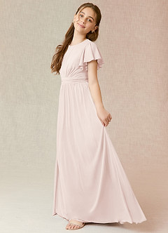 Azazie Mosley Junior Rose Petal A-Line Ruched Mesh Dress image3