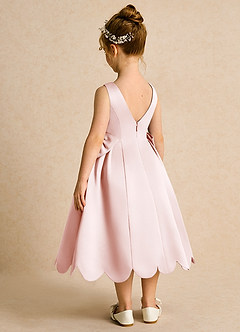 Azazie Macaroon Flower Girl Dresses Blushing Pink Ball-Gown Bow Matte Satin Dress image3