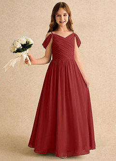 Azazie Chelo Girls Formal Abiti da Ragazza di Fiori Abito A-Line in Chiffon Plissettato Ruggine image1