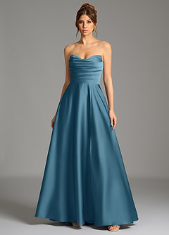 Azazie Ayla Suknie dla druhen Linia A Gorset Satyna elastyczna Do ziemi Sukienka image3