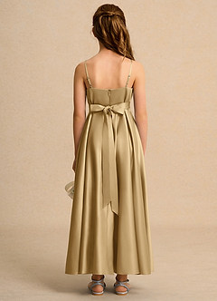 Azazie Pebbles Girls Formal Flower Girl Dresses Gold A-Line Pleated Matte Satin Dress image2