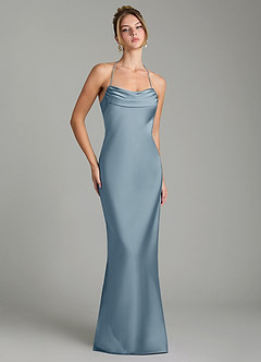 Azazie Mae Bridesmaid Dresses Dusty Blue Mermaid Pleated Stretch Satin Dress image1