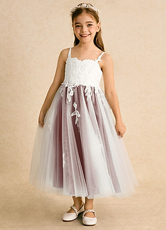 Azazie Coraline Flower Girl Dresses Ivory Amethyst A-Line Lace Dress image1