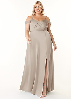 Azazie Ocean Brautjungfernkleider A-Linie V-Hals Gefaltet Stretch-Satin Kleid Frost image1