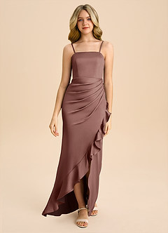 Azazie Buzzy Junior Robe Fourreau en Satin extensible Plissée Expresso image4