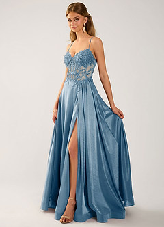Isoldemark Dusty Blue Beading Sequin Embroidery Satin Prom Dress image3