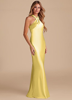 Azazie Doretta Brautjungfernkleider Meerjungfrau-Linie Schleifen Metallischer Satin Kleid Kanarienvogel image5