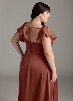 Azazie Bondi Robes de demoiselle d'honneur Robe Trapèze en Satin extensible Arc Auburn image12