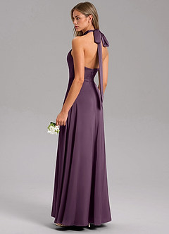Azazie Tracie Bridesmaid Dresses Plum A-Line Side Slit Stretch Satin Dress image4