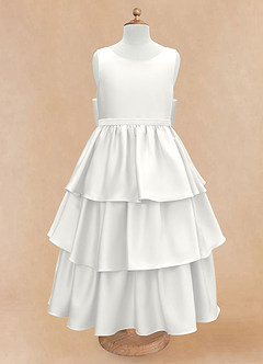 Azazie Margie 플라워 걸 드레스 A라인 절하다 스트레치 새틴 발목 길이 드레스 image4