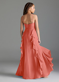 Azazie Peyton Junior Salmon Pink A-Line V-Neck Cascading Ruffles Chiffon Dress image2