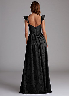 Azazie Denisse Bridesmaid Dresses Black A-Line Ruched Floral Burnout Dress image3