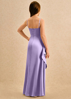 Azazie Cannoli Girls Formal Blumenmädchenkleider A-Linie Plissee Matte Satin Kleid Flieder image2
