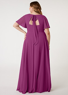 Azazie Kimber Bridesmaid Dresses Orchid A-Line Flounce Sleeve Chiffon Dress image15