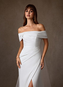 Azazie Chandler Wedding Dresses Diamond White Sheath Crepe Back Satin Dress image6