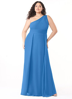 Azazie Dallas Robes de demoiselle d'honneur Robe Trapèze en Mousseline de soie Ue épaule Geai Bleu image6
