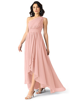 Azazie Mathilda Jurken voor bruidsmeisjes Jurk van Chiffon met A-Lijn One-Shoulder Rozet image3