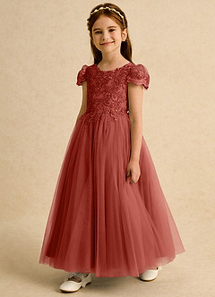 Azazie Puff Flower Girl Dresses Terracotta Ball-Gown Lace Tulle Dress image2