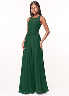 Azazie Nina Brautjungfernkleider A-Linie Plissee Chiffon Kleid Dunkelgrün image4