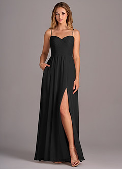Azazie Joni Bridesmaid Dresses Black A-Line Strapless Chiffon Convertible Dress image4
