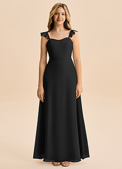 Azazie Mavie Junior A-Line Ruchede Chiffon Gulv-længde Junior brudepige Kjole image4