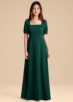 Azazie Briar Junior Vestido de Esmeralda de Satén Elástico de Corte en A con Lazo image7