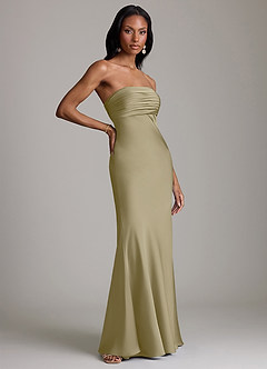 Azazie Saylor Vestidos de damas de honor Vestido de Musgo Verde de Satén Elástico de Corte Sirena con Sin tirantes image4