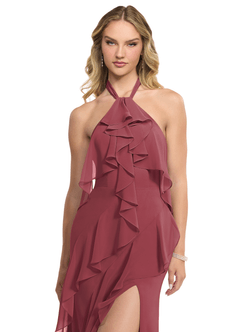 Azazie Velma Jurken voor bruidsmeisjes Jurk van Chiffon met A-Lijn Zijsplit Merlot image4